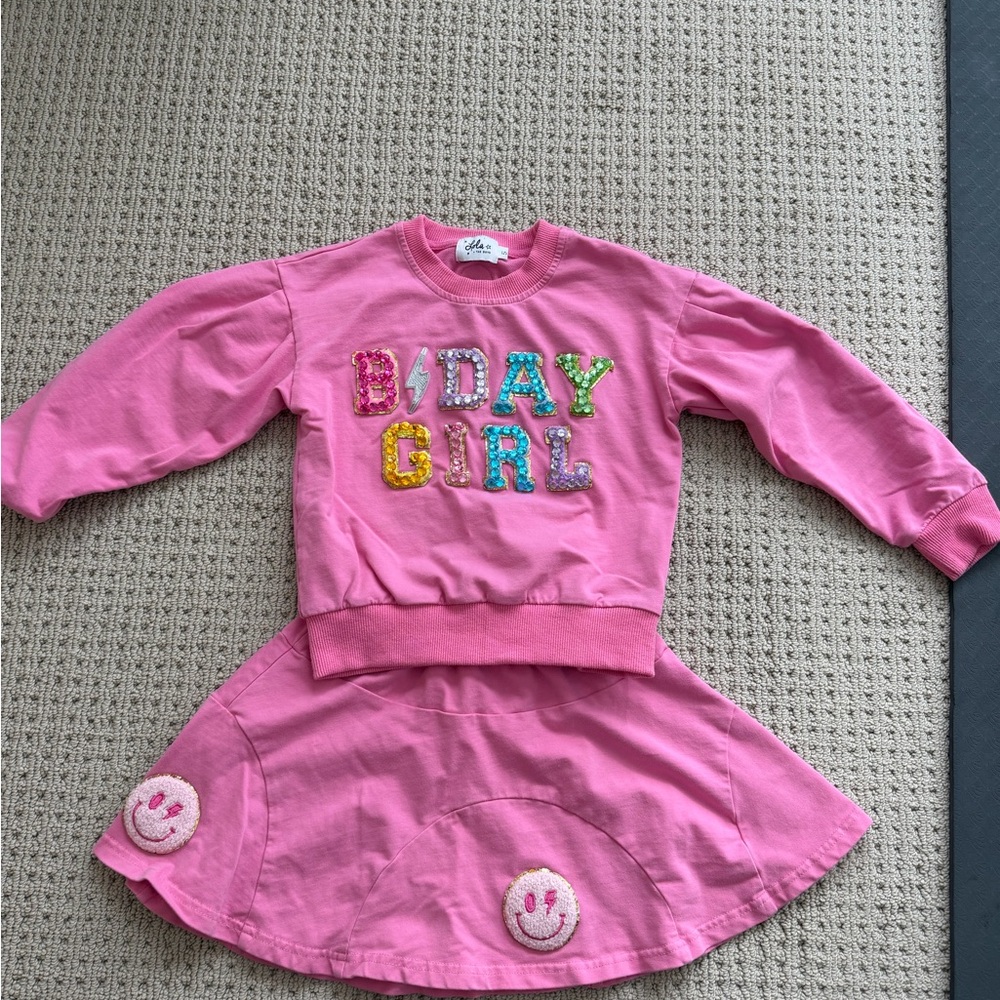 Lola & the Boys BDAY GIRL gem top & patch skirt
